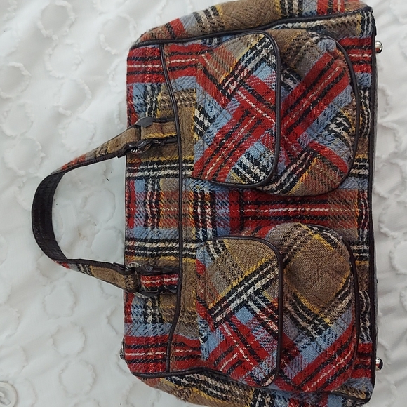 Vintage Vera Bradley Patchwork Plaid Tweed Wool Satchel Handbag - Picture 11 of 16
